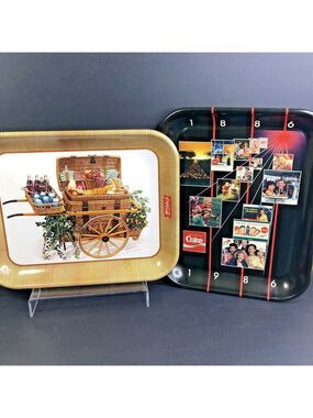 Vintage Coca Cola Trays Lot Of 2 Metal 1958 / 1986 Collectable Display USA